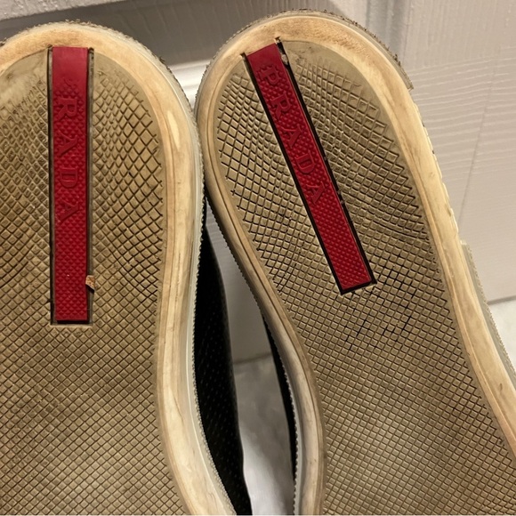 Prada Black and White Low-Top Sneakers with Textured Leather - Picture 11 of 15